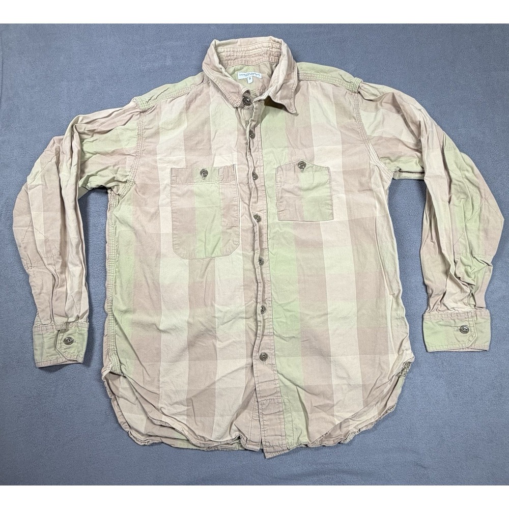 Engineered Garments Khaki Olive Stripe Button Down Shirt Mens Small Made in USA